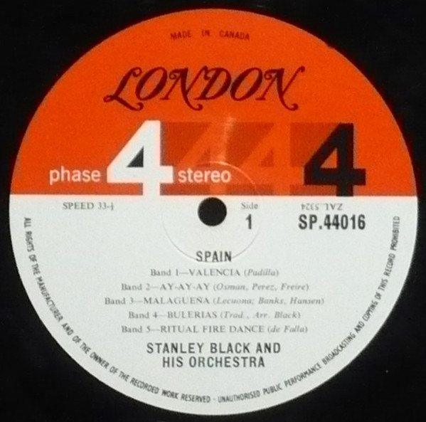 Stanley Black & His Orchestra - Spain [Vinyl] | London Records (SP 44016) - 3