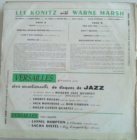 Lee Konitz With Warne Marsh - Lee Konitz With Warne Marsh | Versailles (MEDX 12001) - 2 Lee Konitz With Warne Marsh - Lee Konitz With Warne Marsh | Versailles (MEDX 12001) - 2