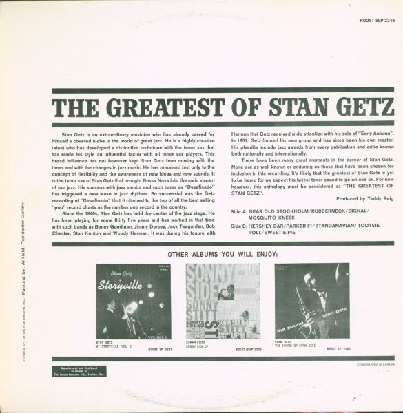 Stan Getz - The Greatest Of Stan Getz [Vinyl] | Royal Roost (SLP 2249) - 2