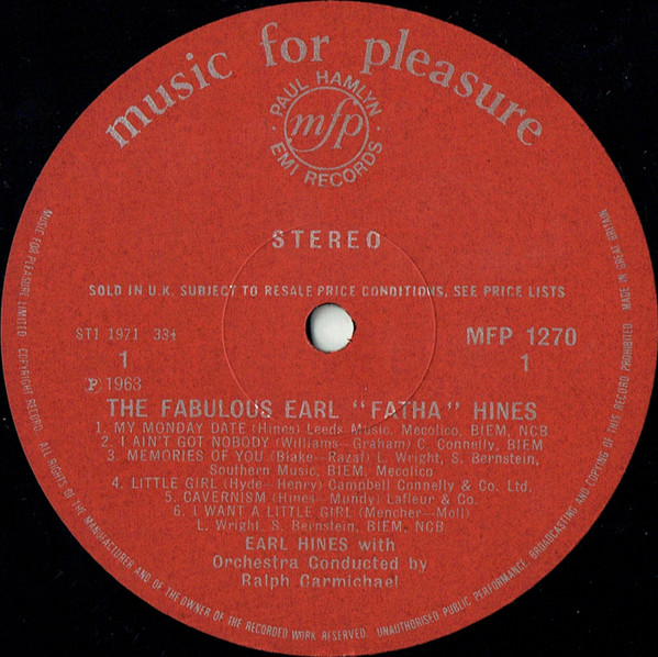 Earl Hines With Ralph Carmichael's Swingin' Big Band - The Fabulous Earl 'Fatha' Hines With Ralph Carmichael's Swingin' Big Band | Music For Pleasure (MFP 1270) - 3