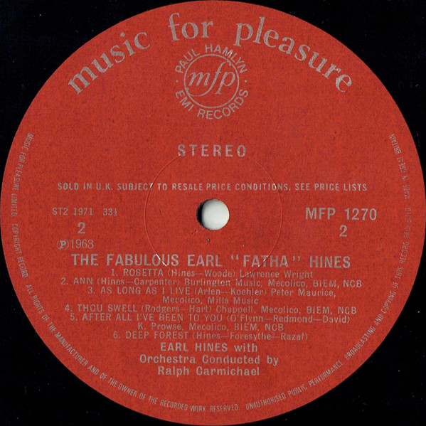 Earl Hines With Ralph Carmichael's Swingin' Big Band - The Fabulous Earl 'Fatha' Hines With Ralph Carmichael's Swingin' Big Band | Music For Pleasure (MFP 1270) - 4