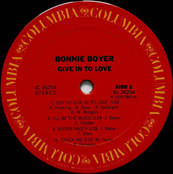 Bonnie Boyer - Give In To Love | Columbia (JC 36254) - 4
