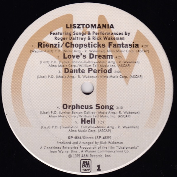 Rick Wakeman - Lisztomania | A&M Records (SP-4546)