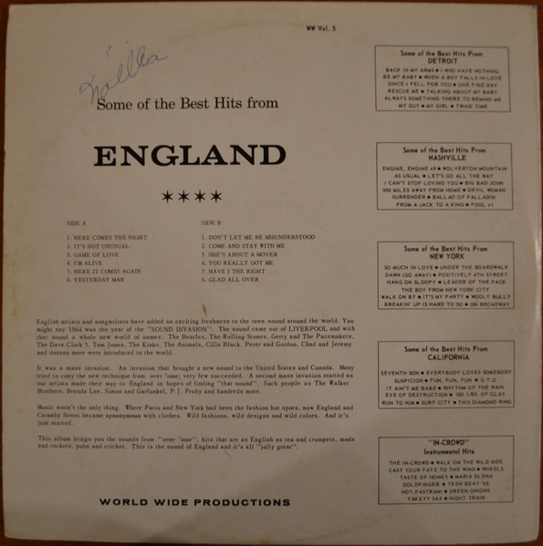 Unknown Artist - Some Of The Best Hits From England [Vinyl] | World Wide Productions (WW Vol. 5) - 2
