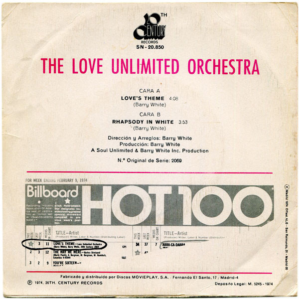 Love Unlimited Orchestra - Love's Theme | 20th Century Records (SN-20850) - 2 Love Unlimited Orchestra - Love's Theme | 20th Century Records (SN-20850) - 2