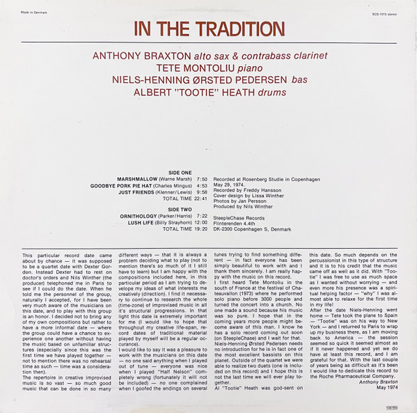 Anthony Braxton - In The Tradition | SteepleChase (SCS-1015) - 2 Anthony Braxton - In The Tradition | SteepleChase (SCS-1015) - 2