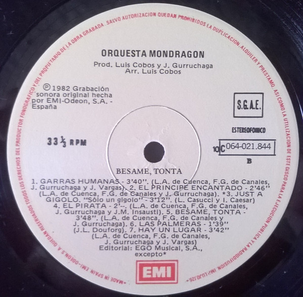 Orquesta Mondragón - Besame, Tonta | EMI (10C 064-021844) - 4
