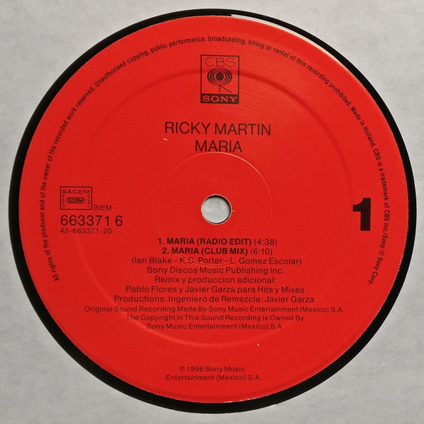 Ricky Martin - Maria | CBS/Sony (663371 6) - 3