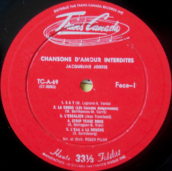 Jacqueline Joriss - Chansons D'Amour Interdites | Trans-Canada (TC-A-69) - main Jacqueline Joriss - Chansons D'Amour Interdites | Trans-Canada (TC-A-69) - main