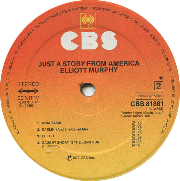 Elliott Murphy - Just A Story From America | CBS (81881) - 4 Elliott Murphy - Just A Story From America | CBS (81881) - 4