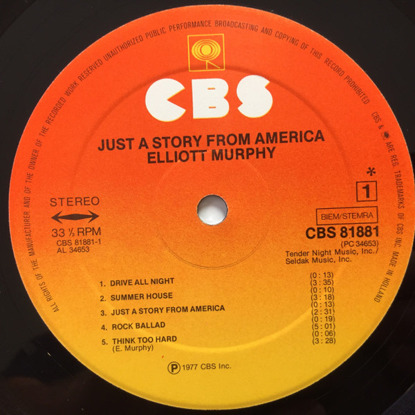 Elliott Murphy - Just A Story From America | CBS (81881) - 3 Elliott Murphy - Just A Story From America | CBS (81881) - 3