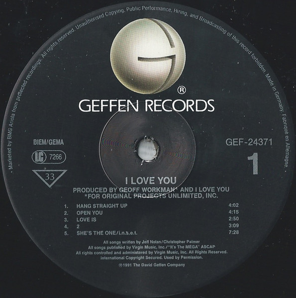 I Love You - I Love You | Geffen Records (GEF 24371) - 3