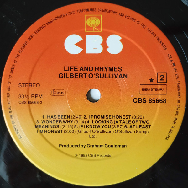 Gilbert O'Sullivan - Life & Rhymes | CBS (CBS 85668) - 4 Gilbert O'Sullivan - Life & Rhymes | CBS (CBS 85668) - 4