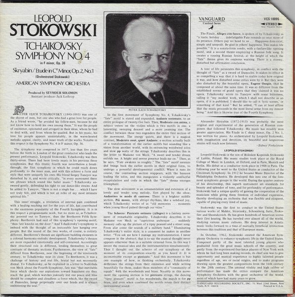 Leopold Stokowski , Pyotr Ilyich Tchaikovsky , Alexander Scriabine , The American Symphony Orchestra - Symphony No. 4 / F Minor / Etude In C♯ Minor, Op. 2, No. 1 | Vanguard (VCS 10095) - 2