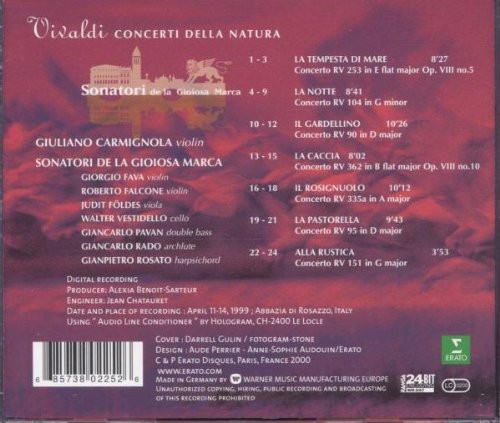 Antonio Vivaldi , Sonatori De La Gioiosa Marca , Giuliano Carmignola - Concerti Della Natura | Erato (8573-80225-2) - 2