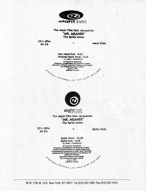 The Mack Vibe Feat. Jacqueline - Mr. Meaner (The Spike Mixes) | Eightball Records (eb 56) - 3