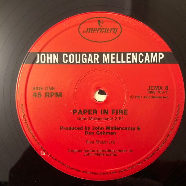 John Cougar Mellencamp - Paper In Fire | Mercury (JCMX 8) - 3