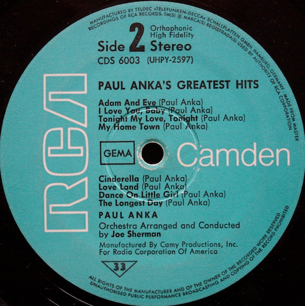 Paul Anka - Paul Anka's Greatest Hits | RCA Camden (CDS 6003) - 4 Paul Anka - Paul Anka's Greatest Hits | RCA Camden (CDS 6003) - 4