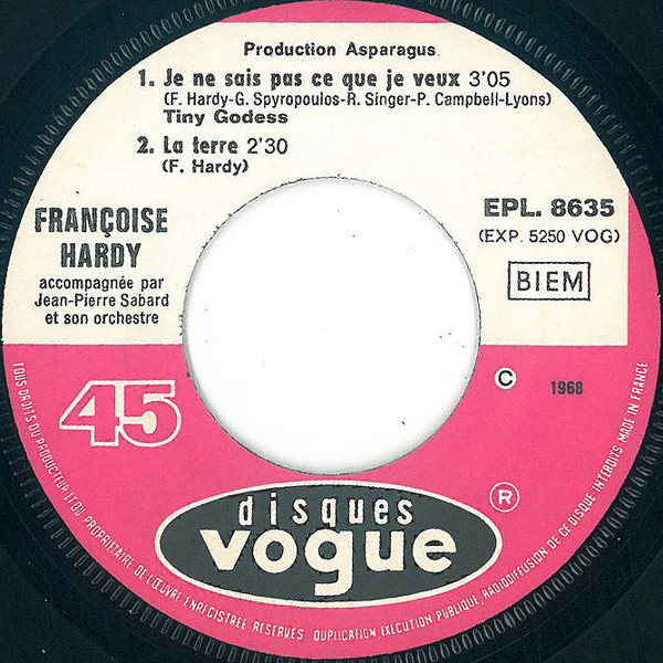 Françoise Hardy - Je Ne Sais Pas Ce Que Je Veux | Disques Vogue (EPL. 8635) - 2 Françoise Hardy - Je Ne Sais Pas Ce Que Je Veux | Disques Vogue (EPL. 8635) - 2