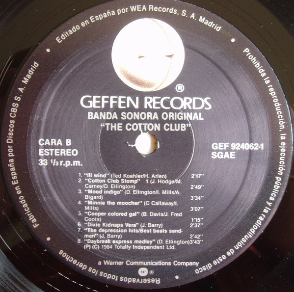 John Barry - The Cotton Club (Original Music Soundtrack) | Geffen Records (GEF 924062-1) - 4