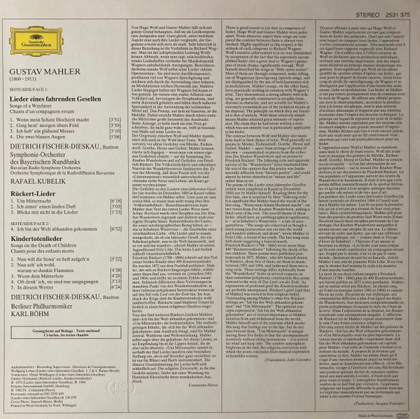 Gustav Mahler - Lieder Eines Fahrenden Gesellen - Kindertotenlieder - 4 Rückert-Lieder | Deutsche Grammophon (2531 375) - 2
