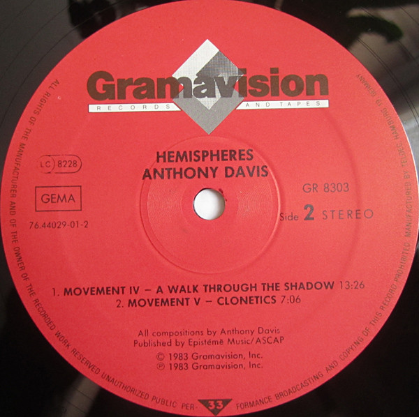 Anthony Davis - Hemispheres | Gramavision (GR-8303) - 4 Anthony Davis - Hemispheres | Gramavision (GR-8303) - 4