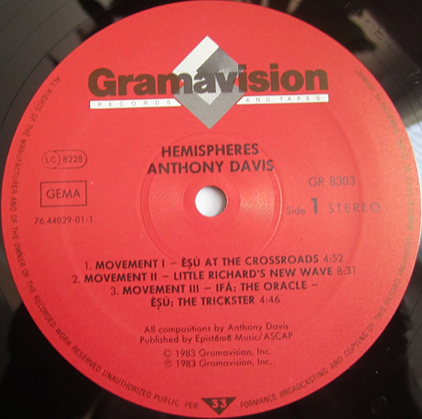 Anthony Davis - Hemispheres | Gramavision (GR-8303) - 3 Anthony Davis - Hemispheres | Gramavision (GR-8303) - 3