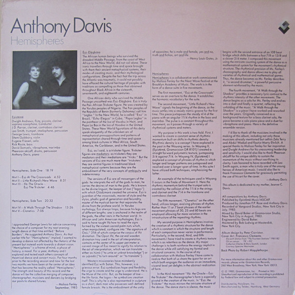 Anthony Davis - Hemispheres | Gramavision (GR-8303) - 2 Anthony Davis - Hemispheres | Gramavision (GR-8303) - 2