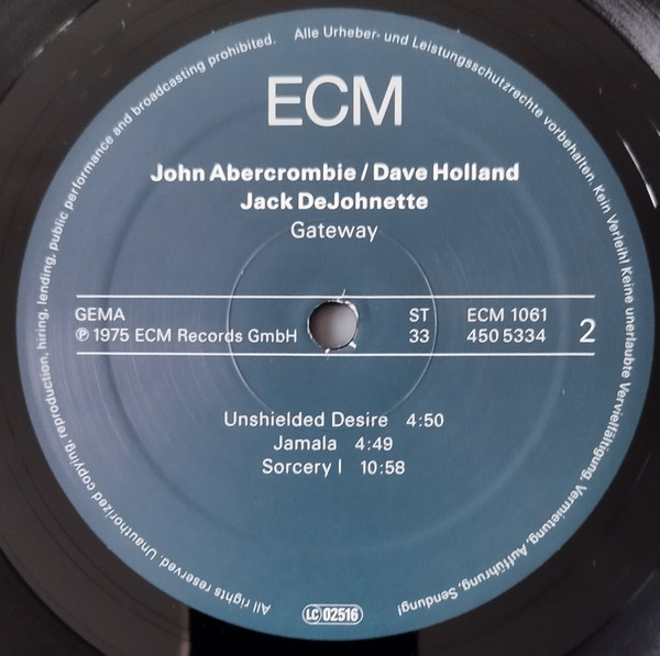 John Abercrombie , Dave Holland , Jack DeJohnette - Gateway | ECM Records (ECM 1061) - 4