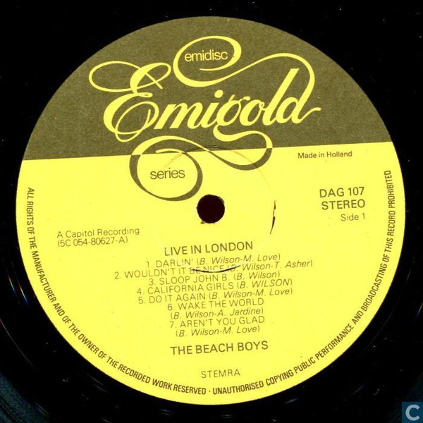 The Beach Boys - Live In London | Emidisc (DAG 107) - 3