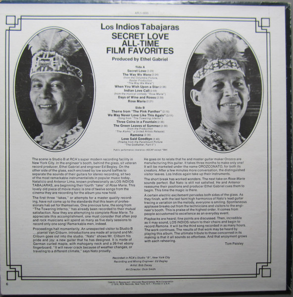 Los Indios Tabajaras - Secret Love / All-Time Film Favorites | RCA Victor (APL1-1033) - 2