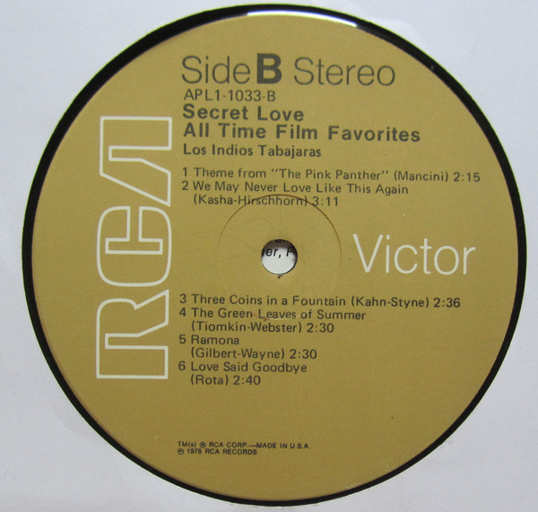 Los Indios Tabajaras - Secret Love / All-Time Film Favorites | RCA Victor (APL1-1033) - 4