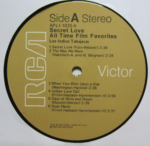 Los Indios Tabajaras - Secret Love / All-Time Film Favorites | RCA Victor (APL1-1033) - 3