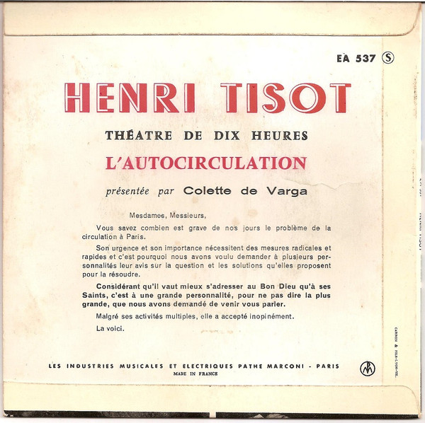 Henri Tisot - L'autocirculation | Pathé (EA 537) - 2