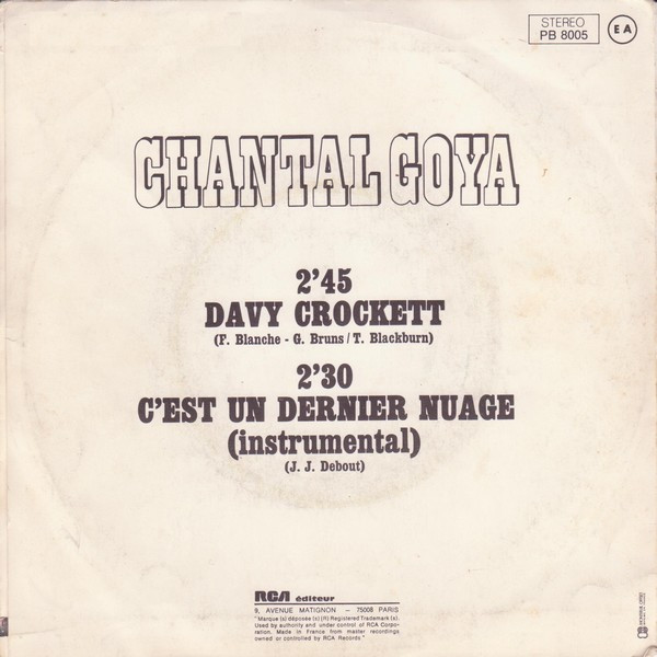 Chantal Goya - Davy Crockett | RCA (PB 8005) - 2 Chantal Goya - Davy Crockett | RCA (PB 8005) - 2