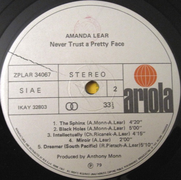 Amanda Lear - Never Trust A Pretty Face | Ariola (ZPLAR 34067) - main