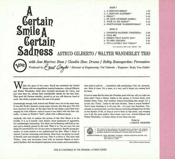 Astrud Gilberto , Walter Wanderley - A Certain Smile A Certain Sadness | Verve Records (557 449-2) - 2