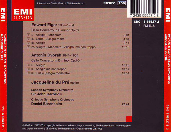 Jacqueline du Pré - Antonín Dvořák & Sir Edward Elgar - Chicago Symphony Orchestra , Daniel Barenboim - London Symphony Orchestra , Sir John Barbirolli - Cello Concertos | EMI Classics (7243 5 55527 2 3) - 2 Jacqueline du Pré - Antonín Dvořák & Sir Edward Elgar - Chicago Symphony Orchestra , Daniel Barenboim - London Symphony Orchestra , Sir John Barbirolli - Cello Concertos | EMI Classics (7243 5 55527 2 3) - 2