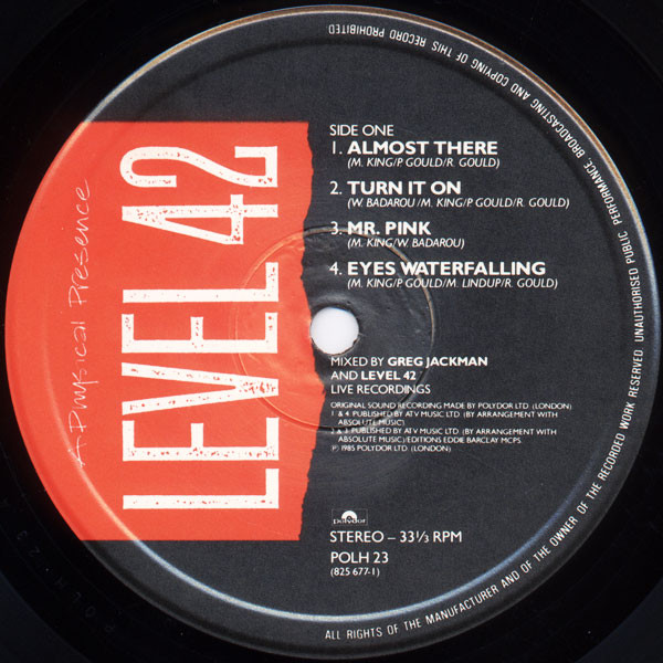 Level 42 - A Physical Presence | Polydor (POLH 23) - 3