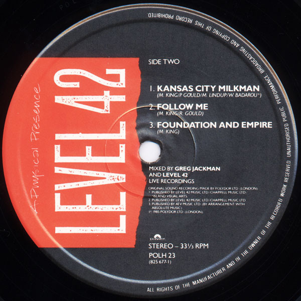 Level 42 - A Physical Presence | Polydor (POLH 23) - 4