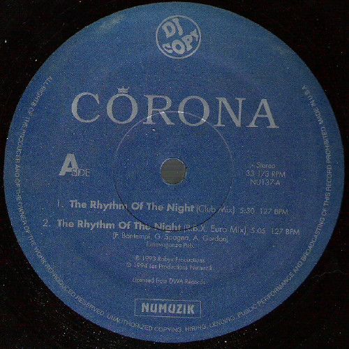 Corona / DJ Bobo - The Rhythm Of The Night / Take Control | Numuzik Inc. (NU137) - main