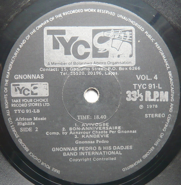Gnonnas Pedro Et Ses Dadjes - The Band Of Africa Vol. 4 | Take Your Choice Records (TYC) (TYC 91-L) - 4 Gnonnas Pedro Et Ses Dadjes - The Band Of Africa Vol. 4 | Take Your Choice Records (TYC) (TYC 91-L) - 4