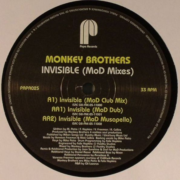 The Monkey Brothers - Invisible (MoD Mixes) | Papa Records (PAPA 025)