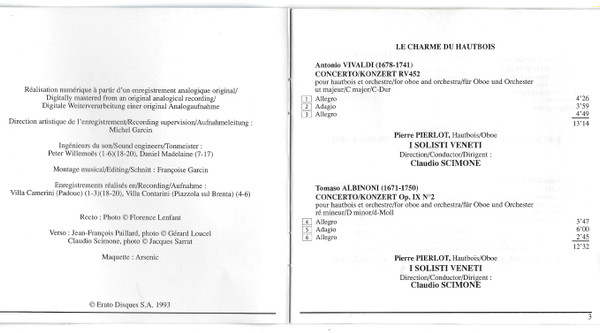 Pierre Pierlot , I Solisti Veneti , Orchestre De Chambre Jean-François Paillard - Le Charme Du Hautbois - Les Plus Beaux Concertos | Erato (4509-92237-2) - 4
