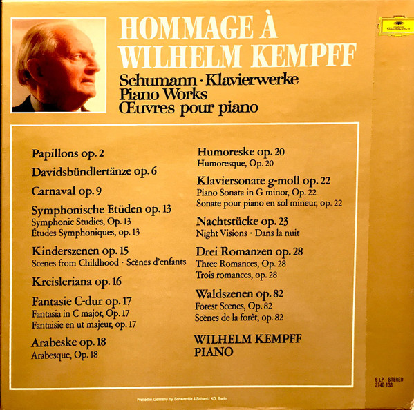 Robert Schumann , Wilhelm Kempff - Hommage A Wilhelm Kempff; Schumann - Klavierwerke - Piano Works - Oeuvres Pour Piano | Deutsche Grammophon (2740 133) - 2