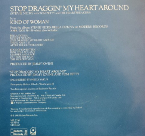 Stevie Nicks With Tom Petty And The Heartbreakers - Stop Draggin' My Heart Around | Modern Records (MR 7336) - main Stevie Nicks With Tom Petty And The Heartbreakers - Stop Draggin' My Heart Around | Modern Records (MR 7336) - main