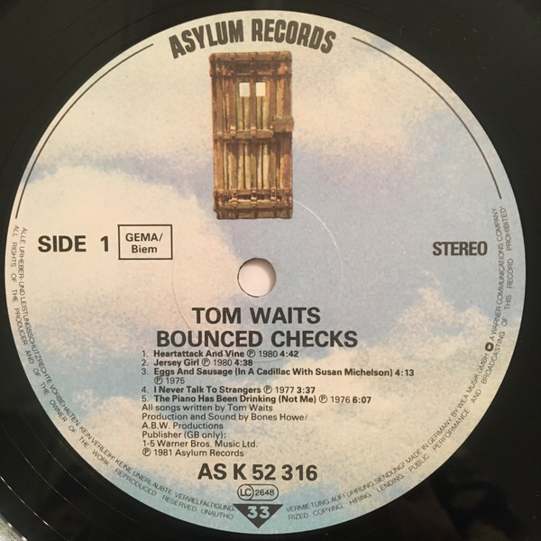 Tom Waits - Bounced Checks | Asylum Records (AS K 52 316) - 3
