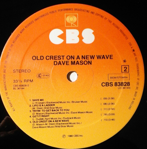 Dave Mason - Old Crest On A New Wave | CBS (CBS 83828) - 3 Dave Mason - Old Crest On A New Wave | CBS (CBS 83828) - 3