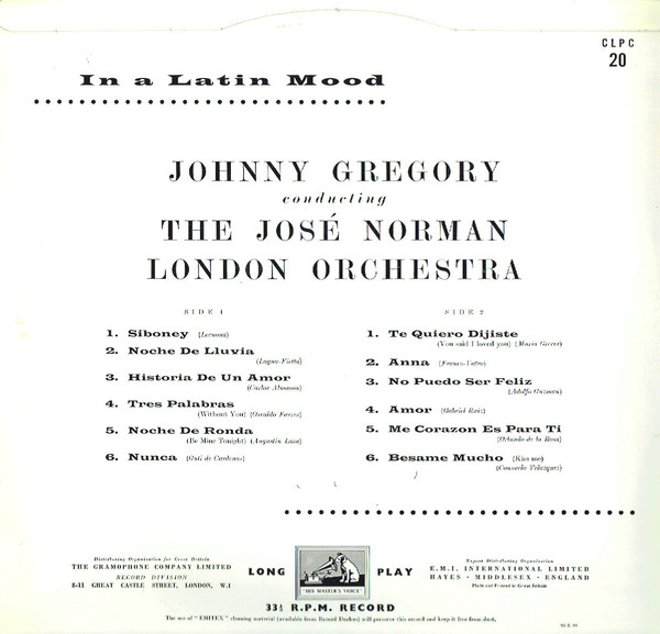 John Gregory , Jose Norman And His London Orchestra - In A Latin Mood | His Master's Voice (CLPC 20) - 4 John Gregory , Jose Norman And His London Orchestra - In A Latin Mood | His Master's Voice (CLPC 20) - 4