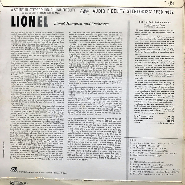 Lionel Hampton And His Orchestra - Lionel...Plays Drums, Vibes, Piano | Audio Fidelity (AFSD 9002) - 2